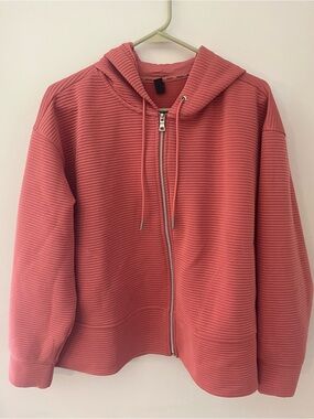 DKNY Ribbed Zip Hoodie in Dusty Rose